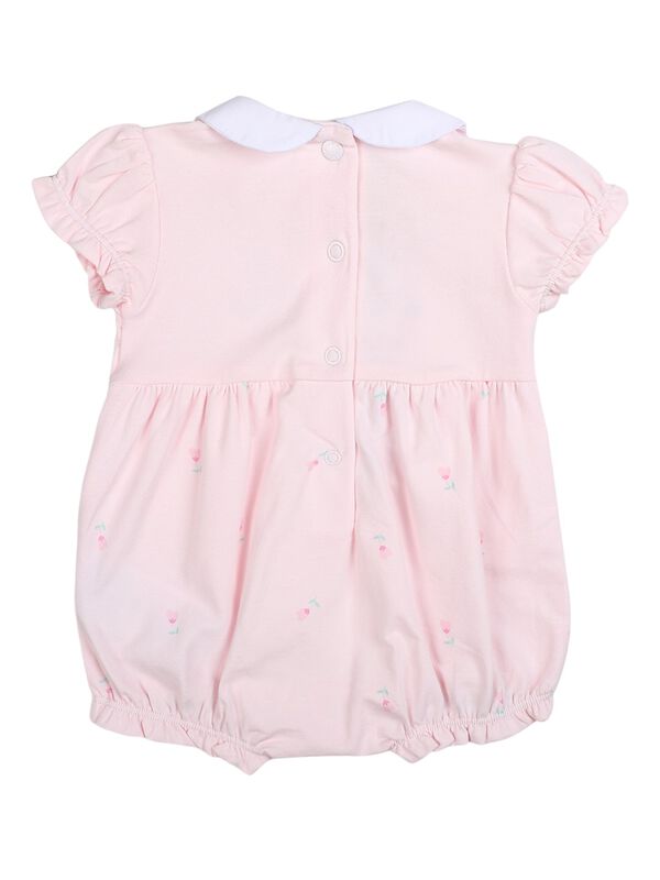 Girls Light Pink Short Sleeve Embroidered Romper image number 1